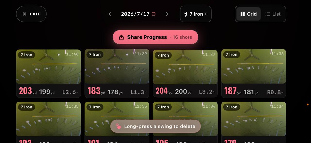 Golfr saved session with shot-by-shot data